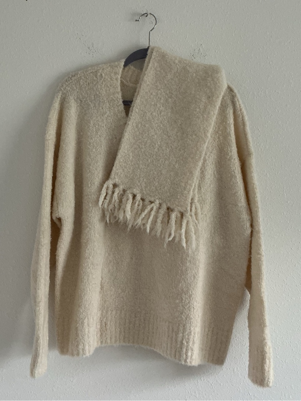 Cozy Cream Bouclé Sweater with Matching Scarf - Women